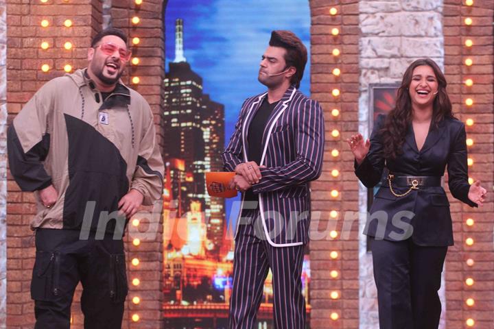 Badshah and Parineeti Chopra on the sets of Movie Masti with Maniesh Paul