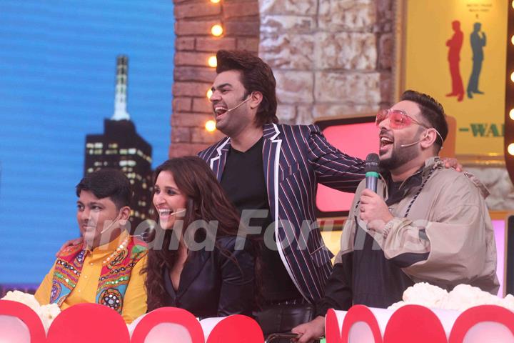 Badshah and Parineeti Chopra on the sets of Movie Masti with Maniesh Paul