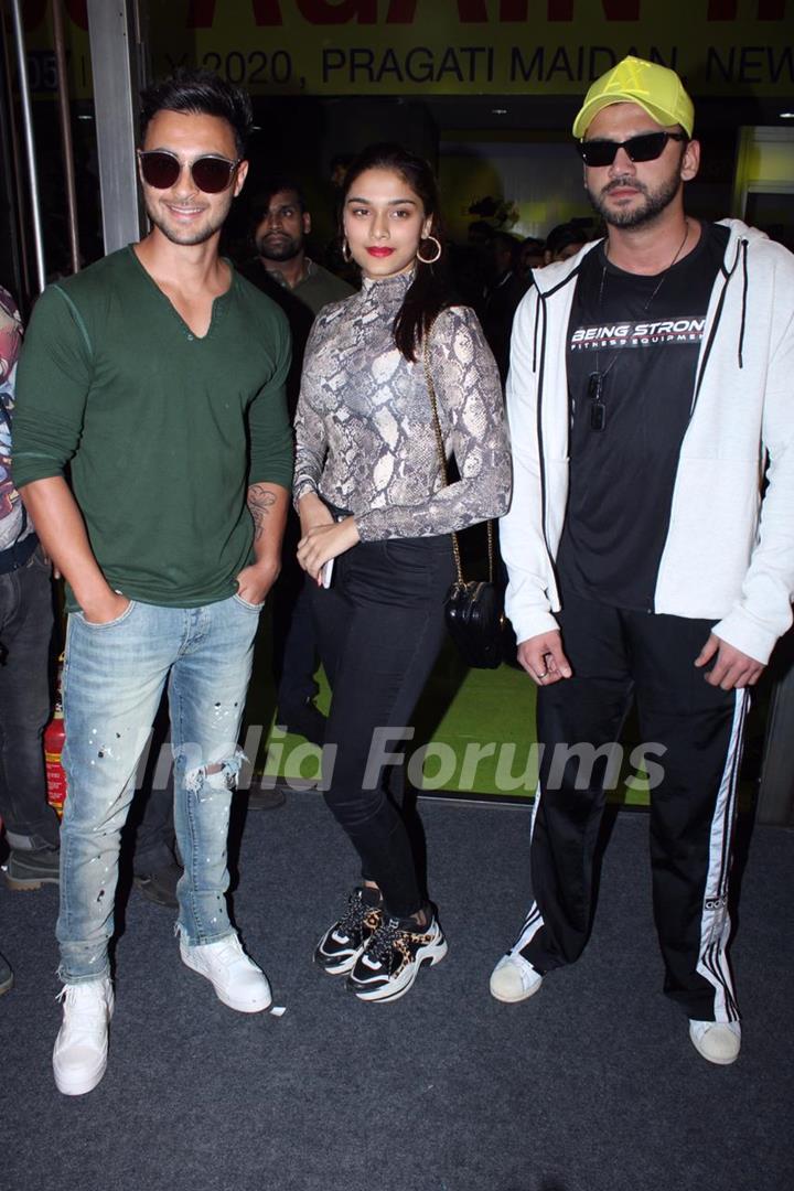 Saiee Manjrekar, Aayush Sharma and Zaheer Iqbal papped at the launch of Being Strong