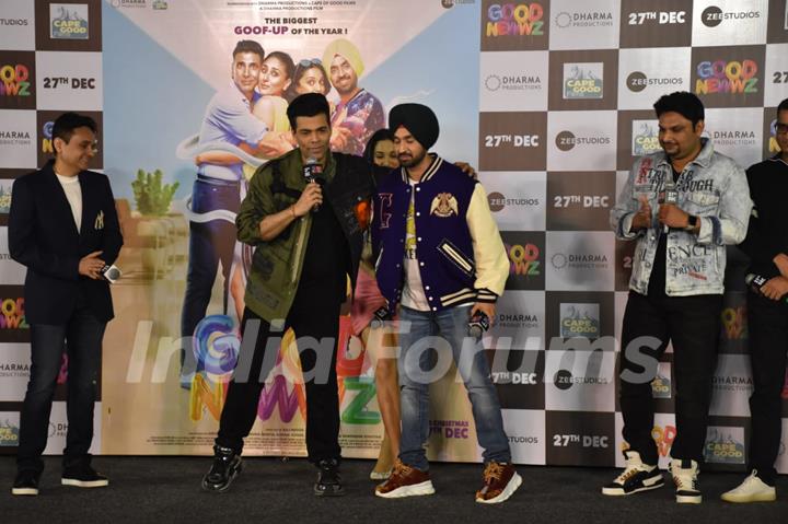 Karan Johar and Diljit Dosanjh attends the trailer launch of Good Newwz