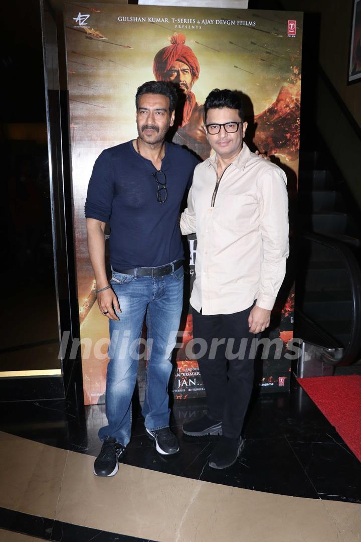 Ajay Devgn and Bhushan Kumar papped at the special preview of Tanhaji: The Unsung Warrior