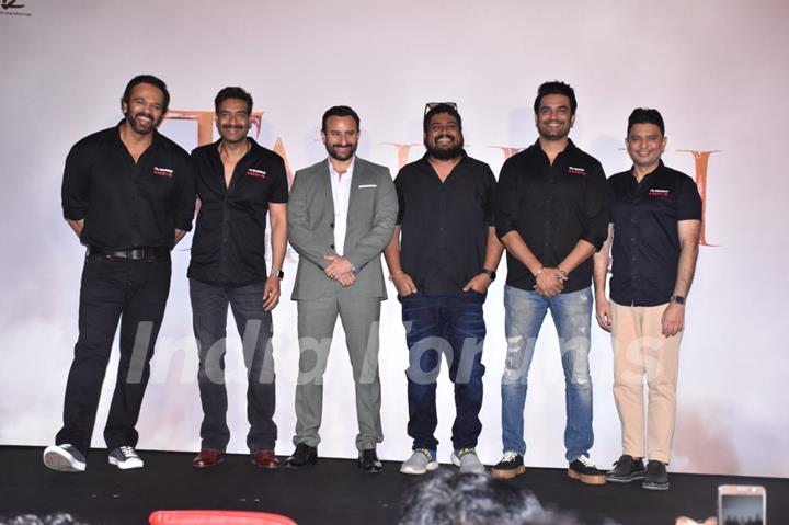 Rohit Shetty, Ajay Devgn, Saif Ali Khan, Om Raut, Sharad Kalkar and Bhushan Kumar at the trailer launch of Tanhaji: The Unsung Warrior