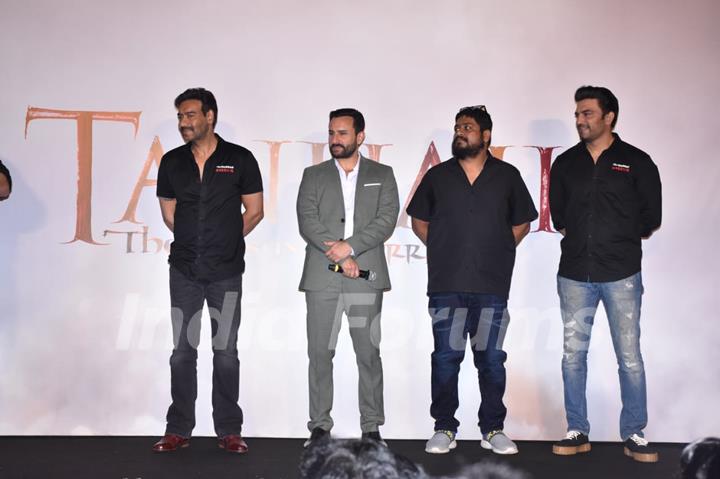 Ajay Devgn, Saif Ali Khan, Om Raut and Sharad Kelkar at the trailer launch of Tanhaji: The Unsung Warrior