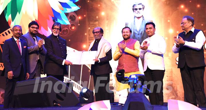 Amitabh Bachchan and Rajinikanth snapped during the inauguration of IFFI Goa 2019