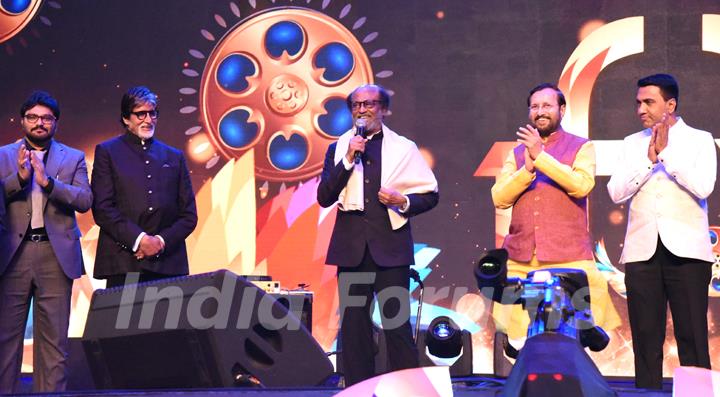 Amitabh Bachchan and Rajinikanth snapped during the inauguration of IFFI Goa 2019