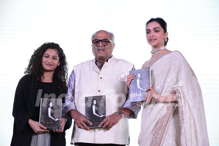 Deepika Padukone, Gauri Shinde and Boney Kapoor at Sridevi's book launch