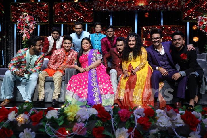 Bharti Singh and Harsh Limbachiyaa on the sets of Indian Idol Season 11