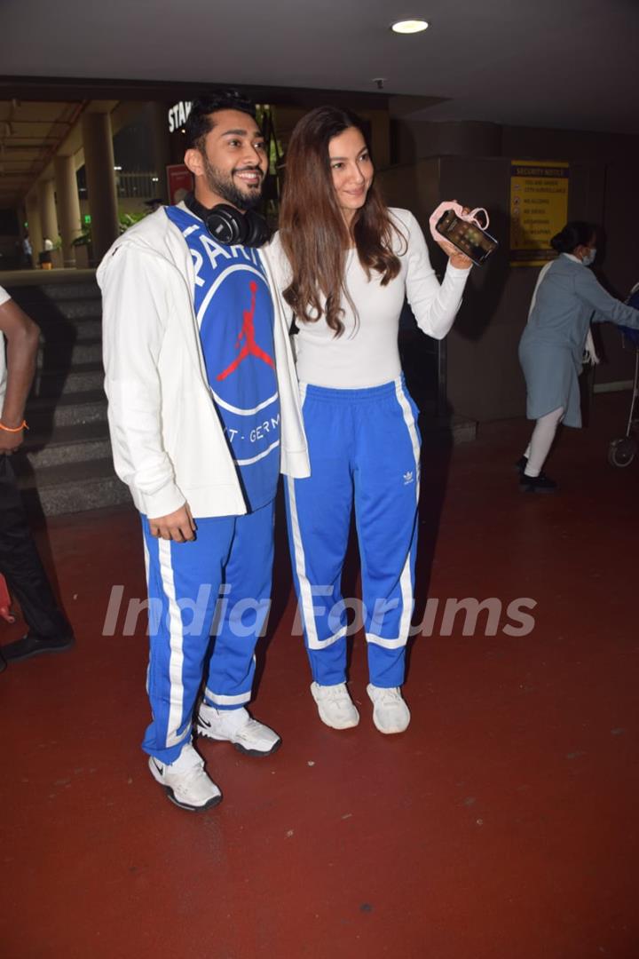 Gauahar Khan and husband Zaid Darbar spotted arriving at Mumbai Airport 