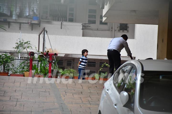 Taimur Ali Khan spotted playing outside his new residence in Bandra