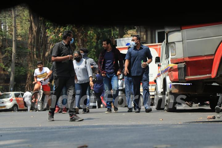 John Abraham and Disha Patani spotted at shoot location!