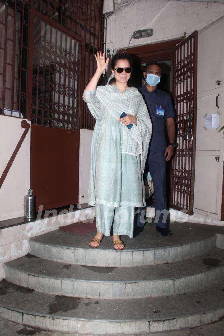 Kangana Ranaut snapped at a dubbing studio in Bandra