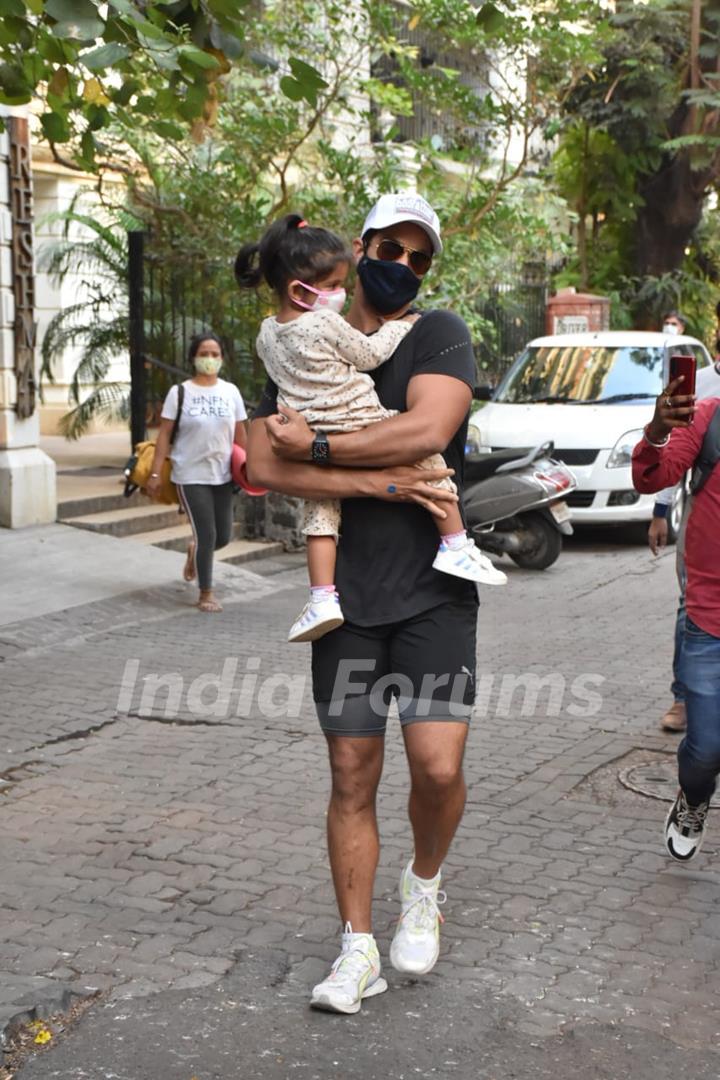 Angad Bedi snapped with his daughter Mehr in Bandra