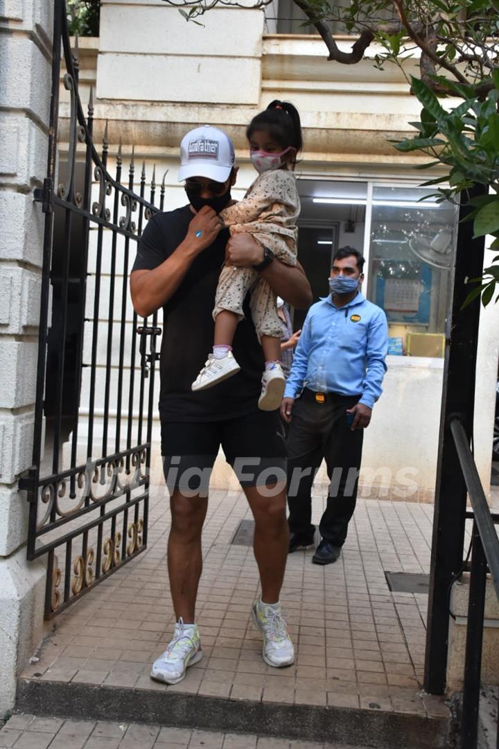 Angad Bedi snapped with his daughter Mehr in Bandra