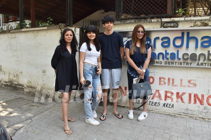 Mahima Chaudhry snapped with her kids at a clinic in Juhu