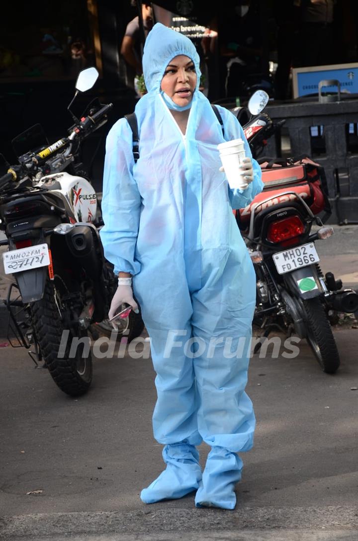 Rakhi Sawant snapped wearing PPE kit at Lokhandwala