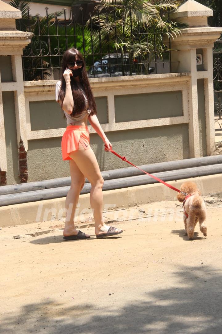 Giorgia Andriani spotted walking her dog in Bandra