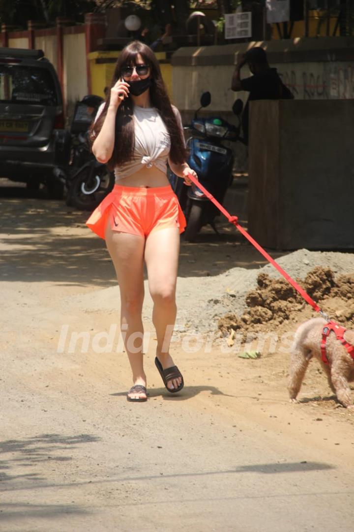 Giorgia Andriani spotted walking her dog in Bandra