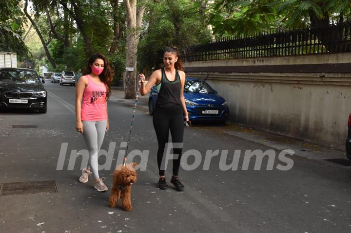 Celebrity sisters Malvika Raaj and Sonakshi Raaj step out for a walk