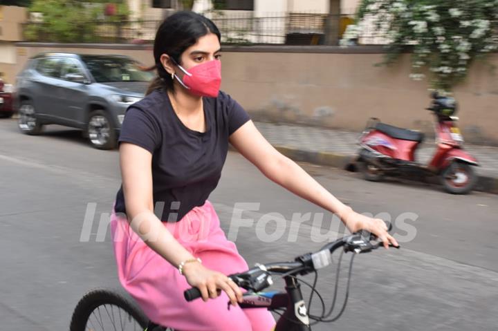 Khushi Kapoor snapped cycling in Lokhandwala, Andheri