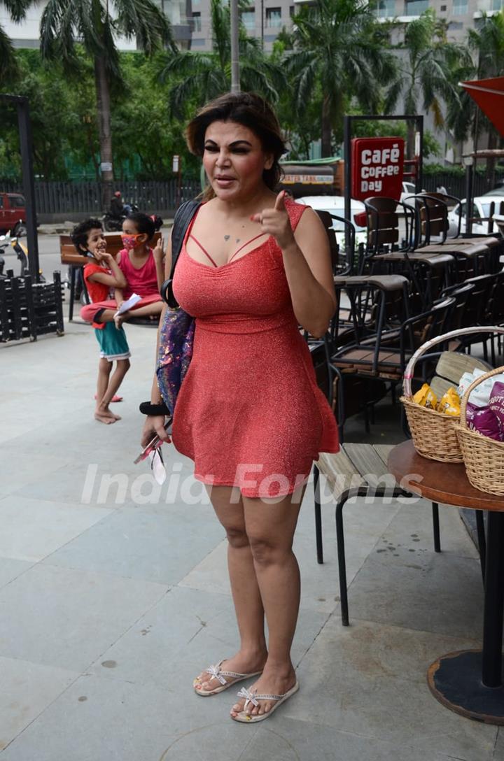 Rakhi Sawant snapped outside at a coffee shop in Mumbai