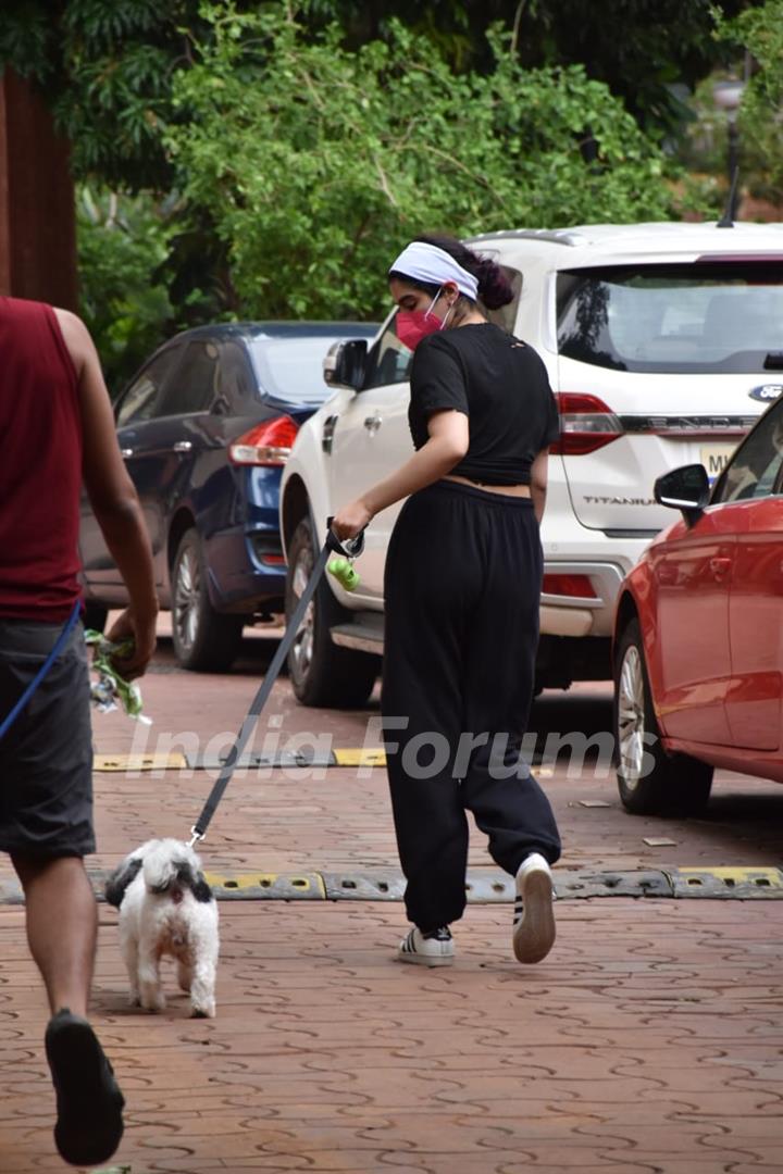 Khushi Kapoor snapped walking her dog this evening