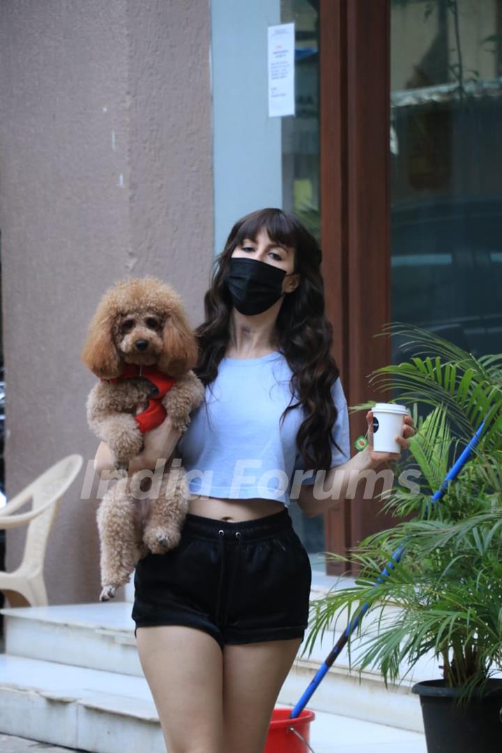 Giorgia Andriani snapped with her pet in Bandra