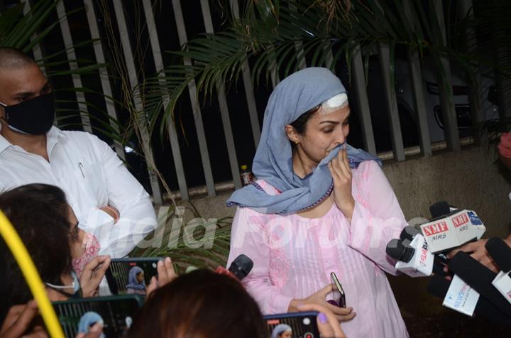 Nisha Rawal snapped addressing a press conference 