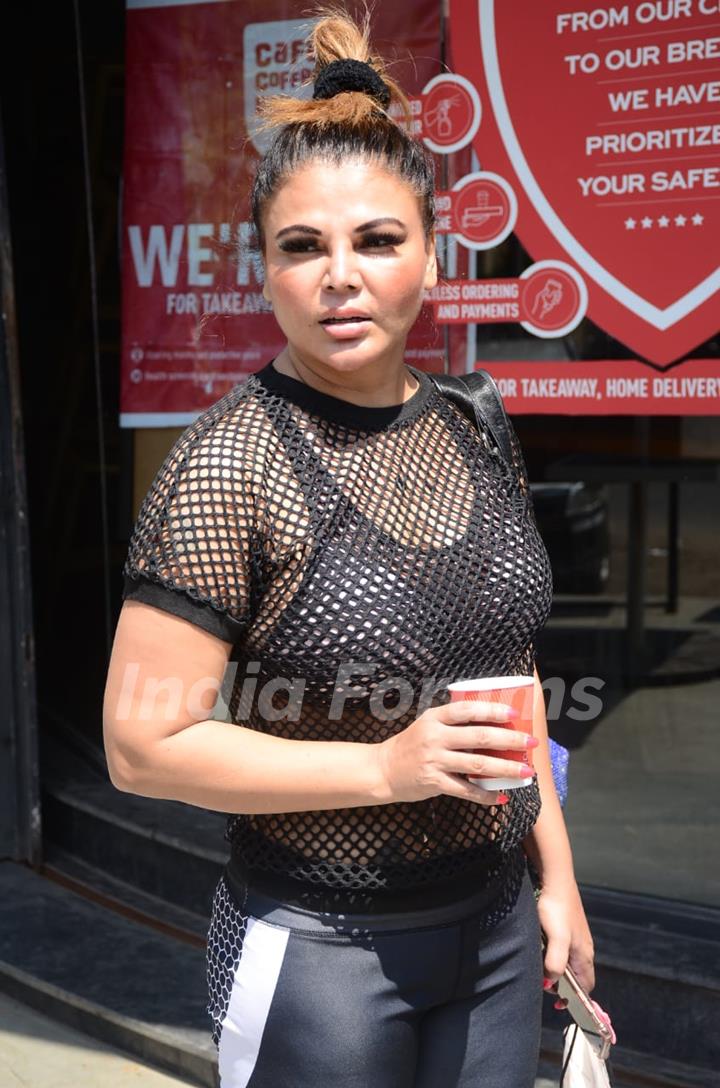 Rakhi Sawant snapped at a coffee shop in Andheri