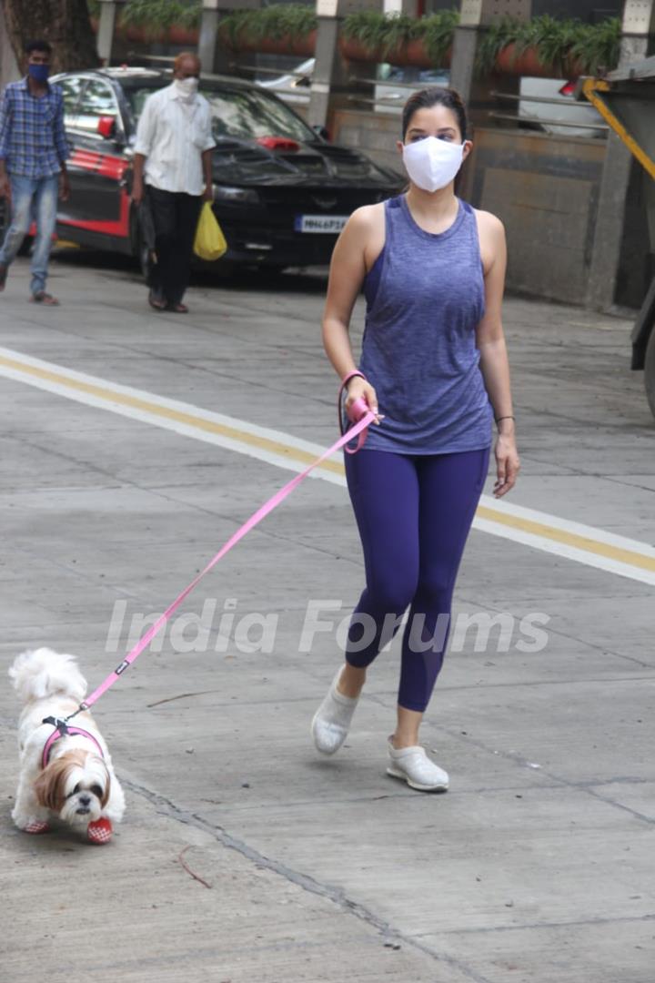 Sophie Choudhary snapped with her pet in Bandra