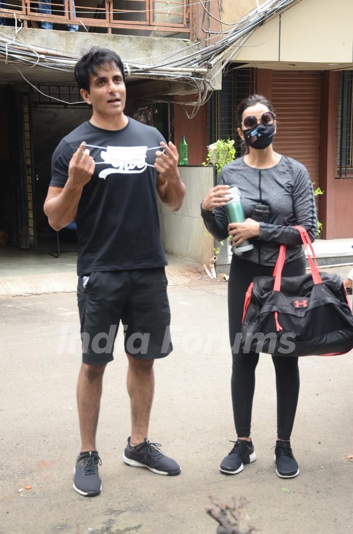 Sonu Sood snapped with his wife outside gym