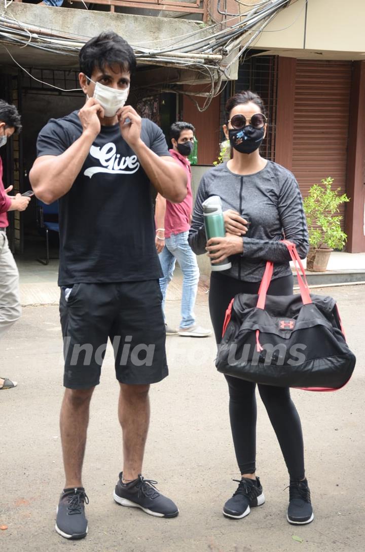 Sonu Sood snapped with his wife outside gym