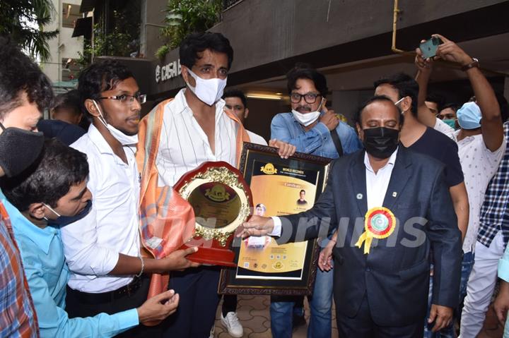 Sonu Sood greets his fans as they gather to celebrate his birthday