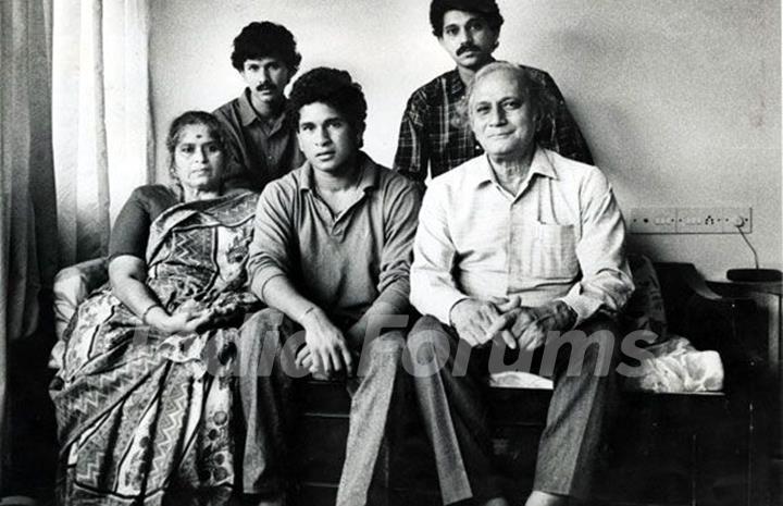 Rajni Tendulkar with her husband and children