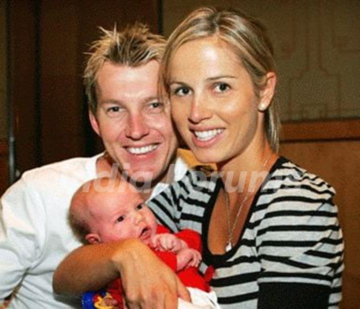 Brett Lee with his Ex-wife Elizabeth Kemp and son Preston Charles