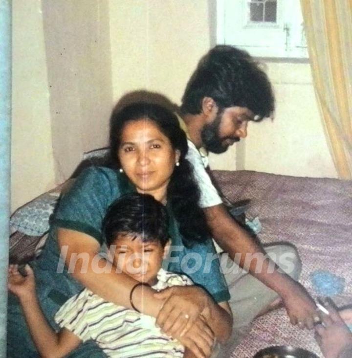 Amita Udgata with her husband and son in the 1980s