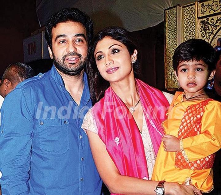 Raj Kundra with his wife and son