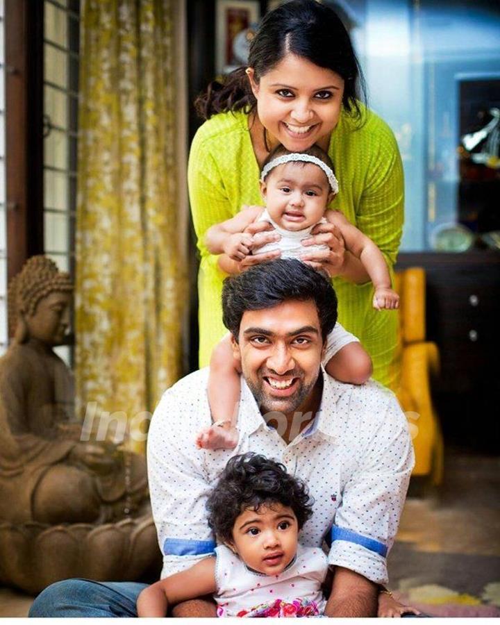 Ravichandran Ashwin with his wife and daughters