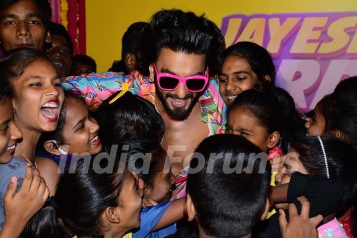 Ranveer singh for jayeshbhai jordaar children screening at juhu pvr