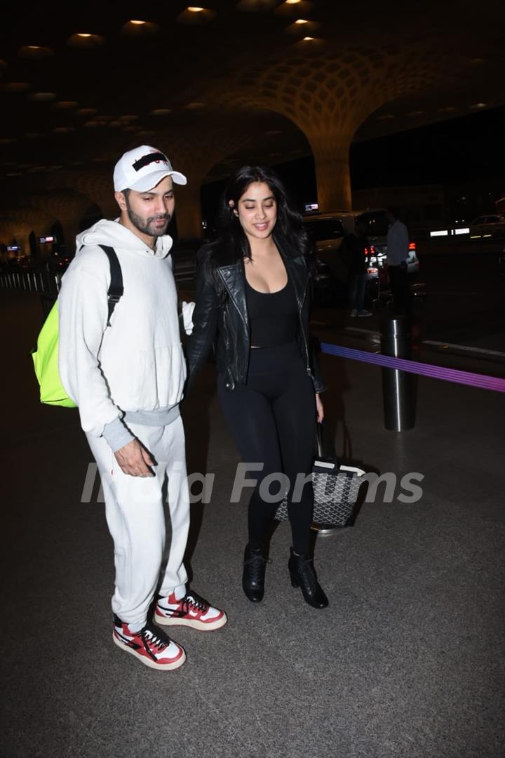 Varun Dhawan and Janhvi Kapoor spotted at Mumbai airport