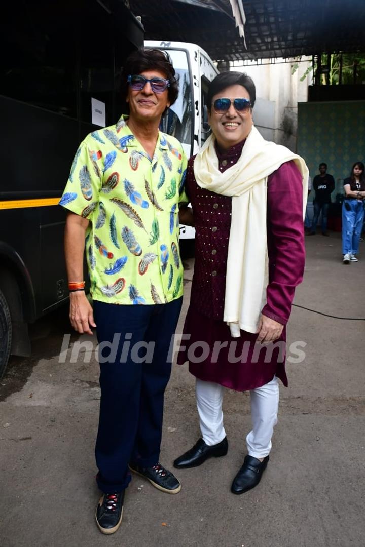 Govinda poses with Chunky Panday on the sets of Superstar Singer 2