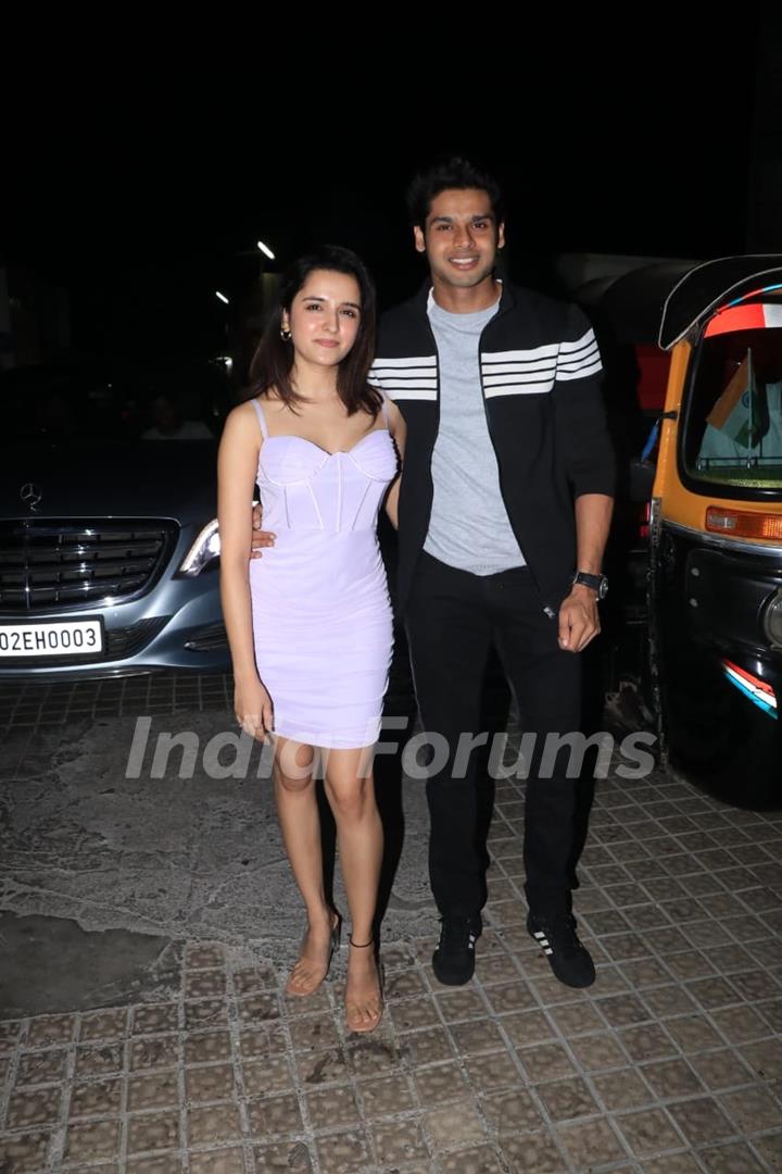 Abhimanyu Dassani poses with Shirley Setia spotted at Major movie screening in Mumbai 