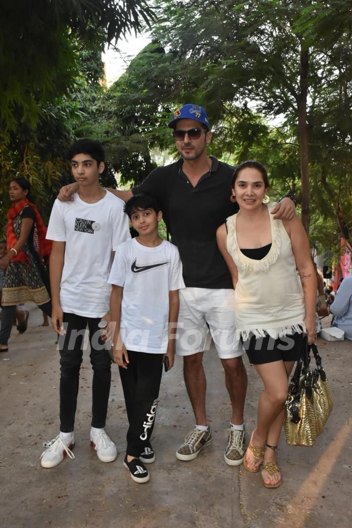 Zayed Khan poses with his wife Malaika Parekh and son Zidaan Khan, Aariz Khan at Music Education Moutmary Bandra 