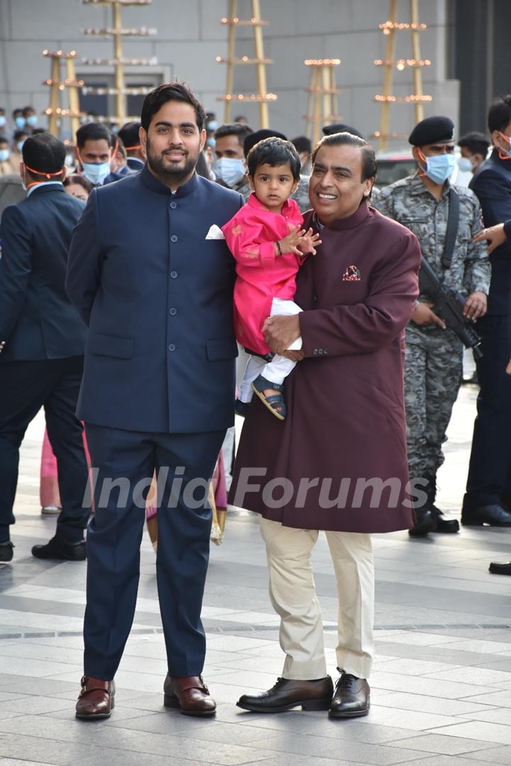 Akash Ambani and Mukesh Ambani spotted at Radhika Merchant’s Arangetram Ceremony at Jio World Centre 