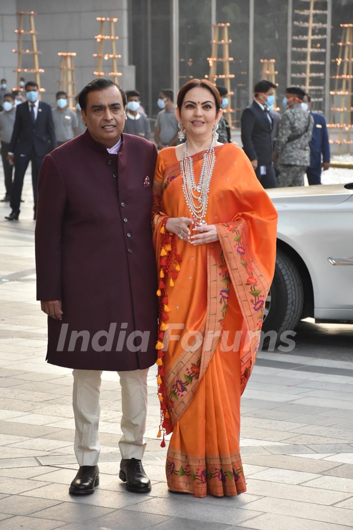 Mukesh Ambani, and wife Nita Ambani spotted at Radhika Merchant’s Arangetram Ceremony at Jio World Centre 