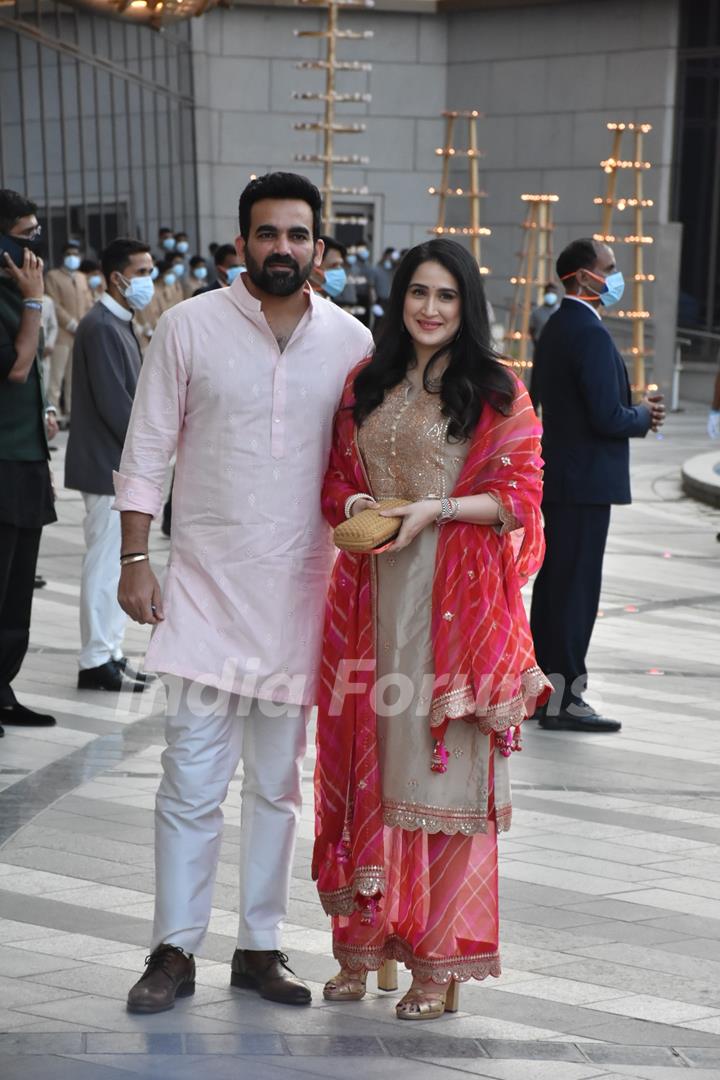 Zaheer Khan and wife Sagarika Ghatge spotted at Radhika Merchant’s Arangetram Ceremony at Jio World Centre 