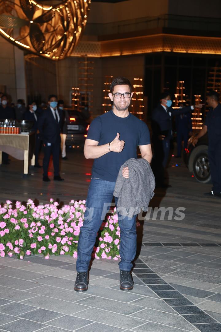 Aamir Khan spotted at Radhika Merchant’s Arangetram Ceremony at Jio World Centre 