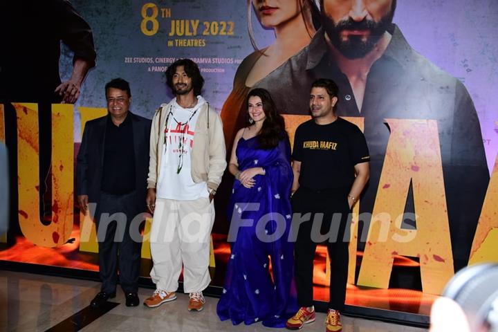 Vidyut Jammwal, Shivaleeka Oberoi and director Faruk Kabir spotted at the trailer launch of the Khuda Haafiz Chapter II: Agni Pariksha in the city 