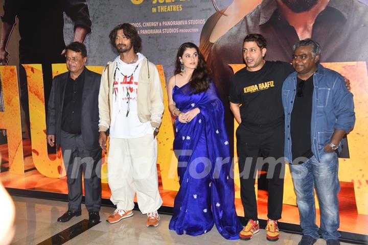 Vidyut Jammwal, Shivaleeka Oberoi and director Faruk Kabir spotted at the trailer launch of the Khuda Haafiz Chapter II: Agni Pariksha in the city 