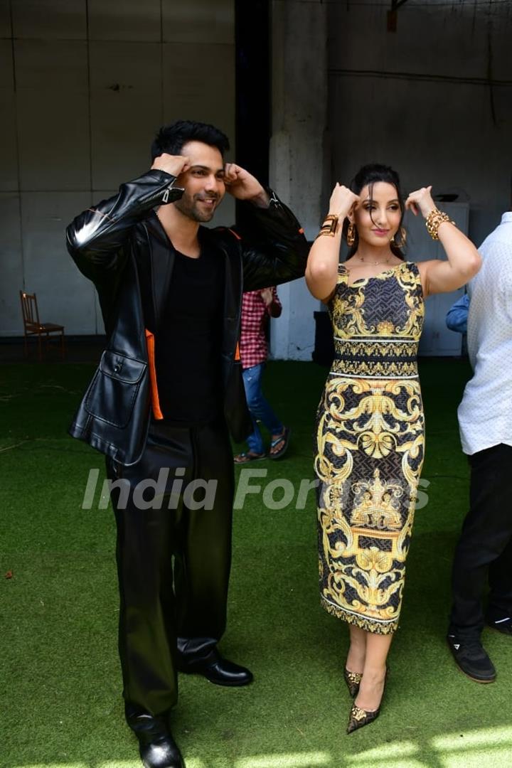 Varun Dhawan and Nora Fatehi spotted on the set of Dance Deewane Juniors