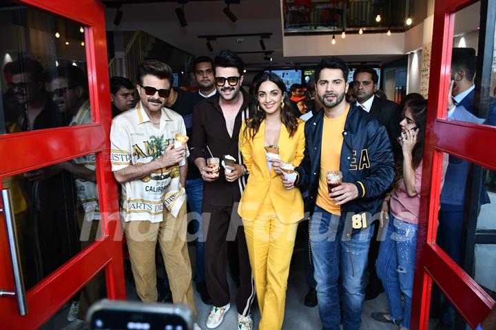 Anil Kapoor, Varun Dhawan, Kiara Advani, Maniesh Paul snapped promoting their film JugJugg Jeeyo at an ice-cream centre in Delhi